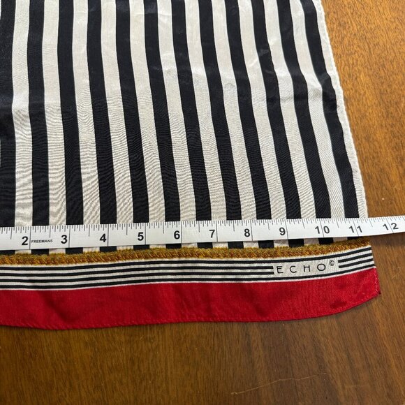 Echo Silk Rectangle Scarf Striped Black, White & Red Vintage - Picture 3 of 7